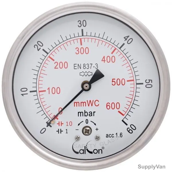 Calcon Capsule Pressure Gauge, CC98D, 100MM, 1/2 Inch, BSP, 0-60 Mbar