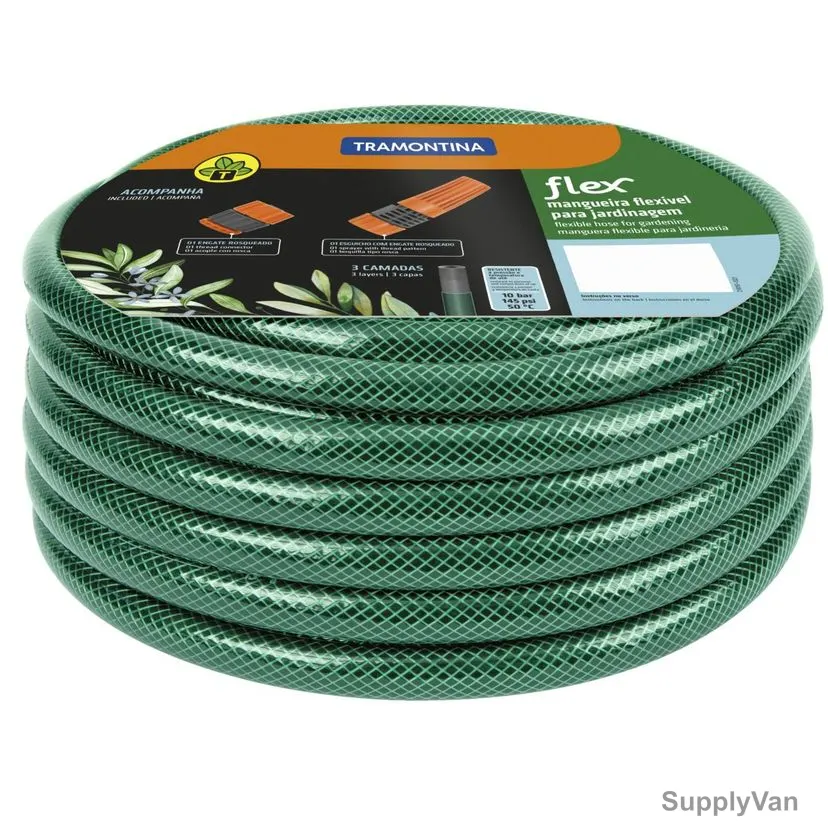 Tramontina Garden Hose, 79172100, Flex Series, 3 Layer, 10 Mtrs Length, Green