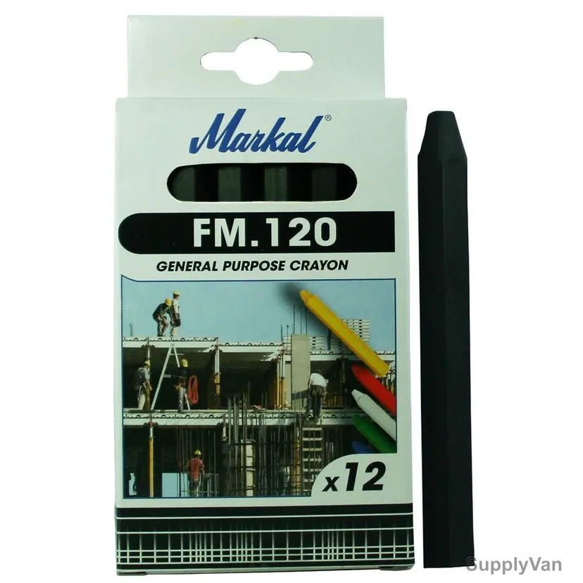 Markal General Purpose Crayon, FM-120, Black, 12 Pcs/Pack