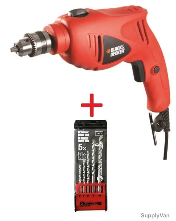 Black and Decker Hammer Drill With Drill Bit Set, HD5010-B5+X56035, 500W