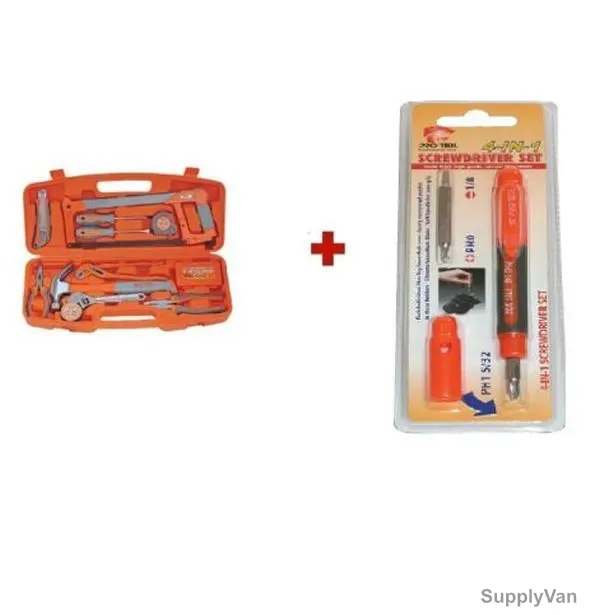 Pro-Tech Professional Tool Set W/ 4-in-1 Screwdriver, PTLS19+PSDP4