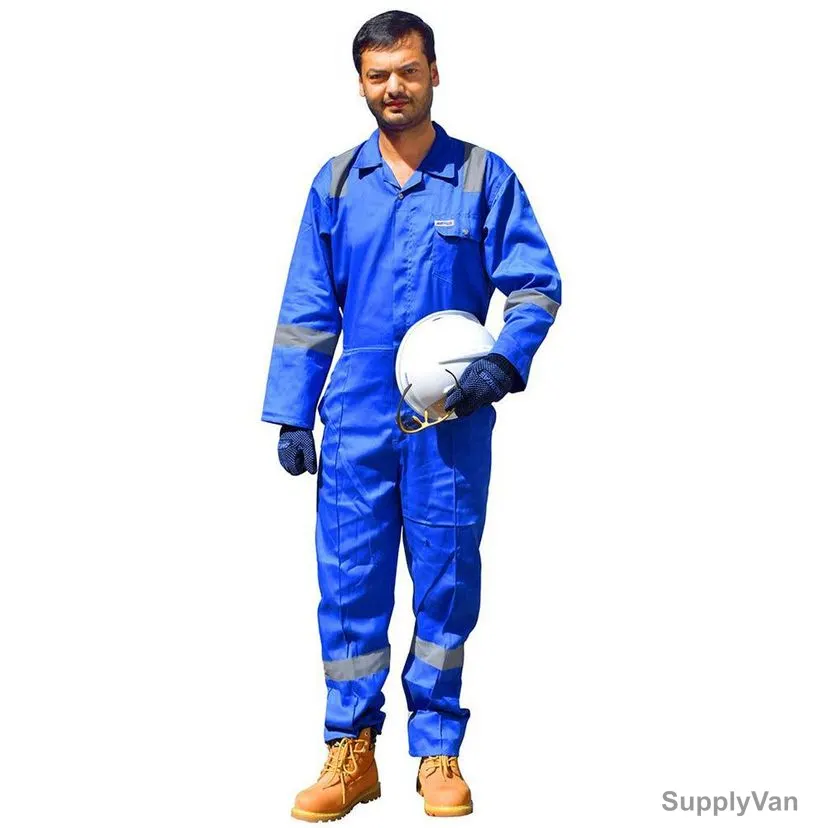 Ameriza Safety Coverall With Reflective Tapes, Chief C Tapes, 100% Twill Cotton, S, Petrol Blue