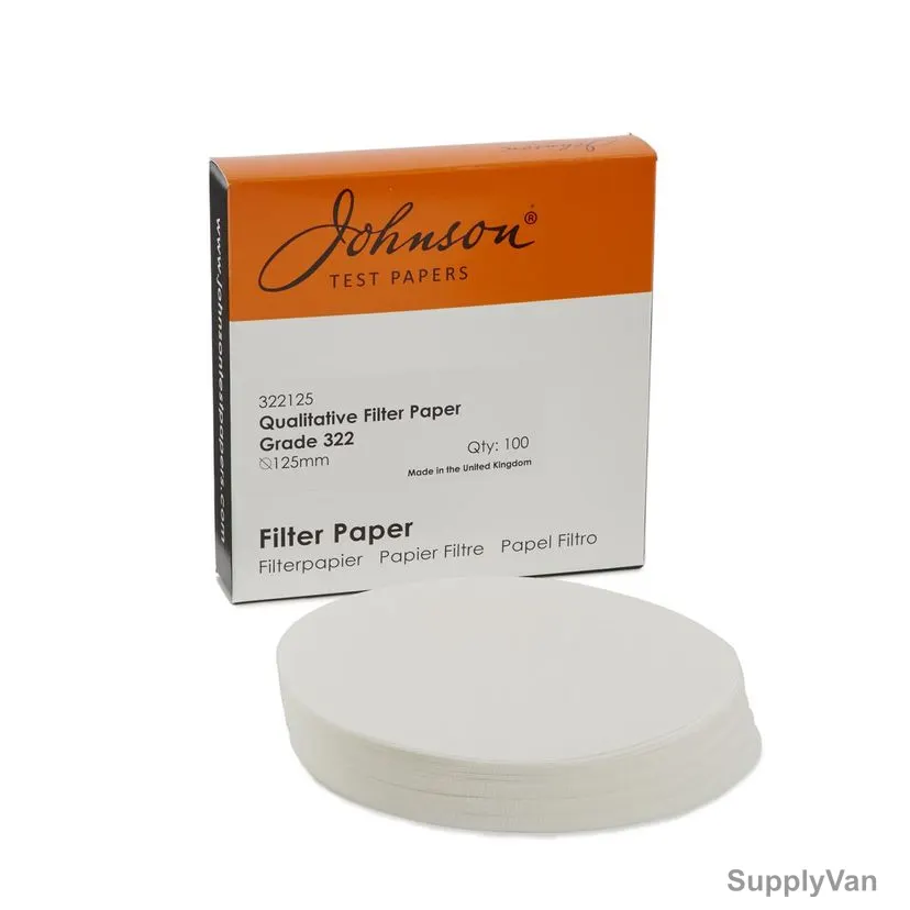 Johnson Wet-Strengthened Qualitative Filter Paper, 322125, Cellulose, Grade 322, 0.15MM Thk x 125MM Dia, White, 100 Pcs/Pack