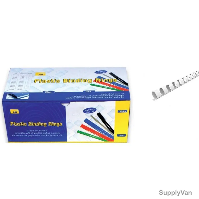 PSI Binding Ring, PSBR14WH, Plastic, 125 Sheets, 14mm, White, 100 Pcs/Pack