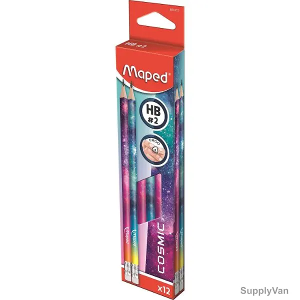 Maped Cosmic HB Pencil With Eraser, MD-851812, Black'Peps, Black, 12 Pcs/Set