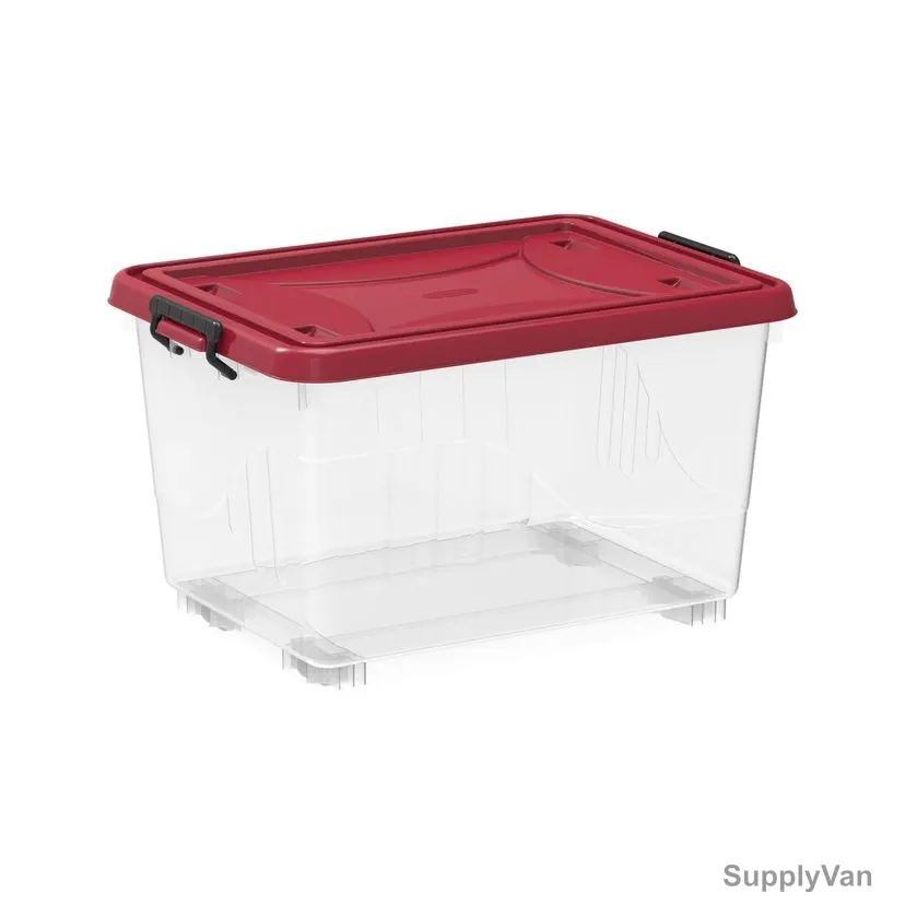 Cosmoplast Storage Box With Wheels, IFHHST540, Plastic, 22 Ltrs, Clear/Dark Red — image 1