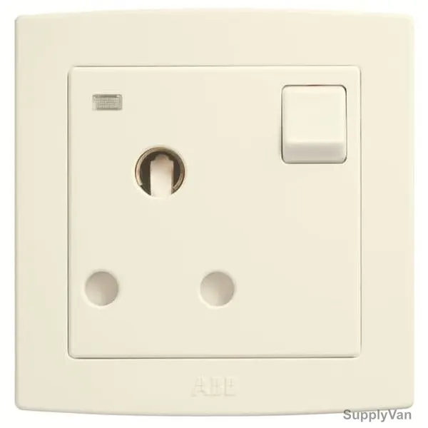ABB Single Pole Round Pin Switched Socket With Neon LED, AC231-82, Concept BS, 1 Gang, 250V, 15A, Ivory White