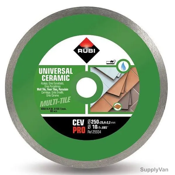 Rubi Continuous Ceramic Tile Diamond Blade, 025934, 250MM