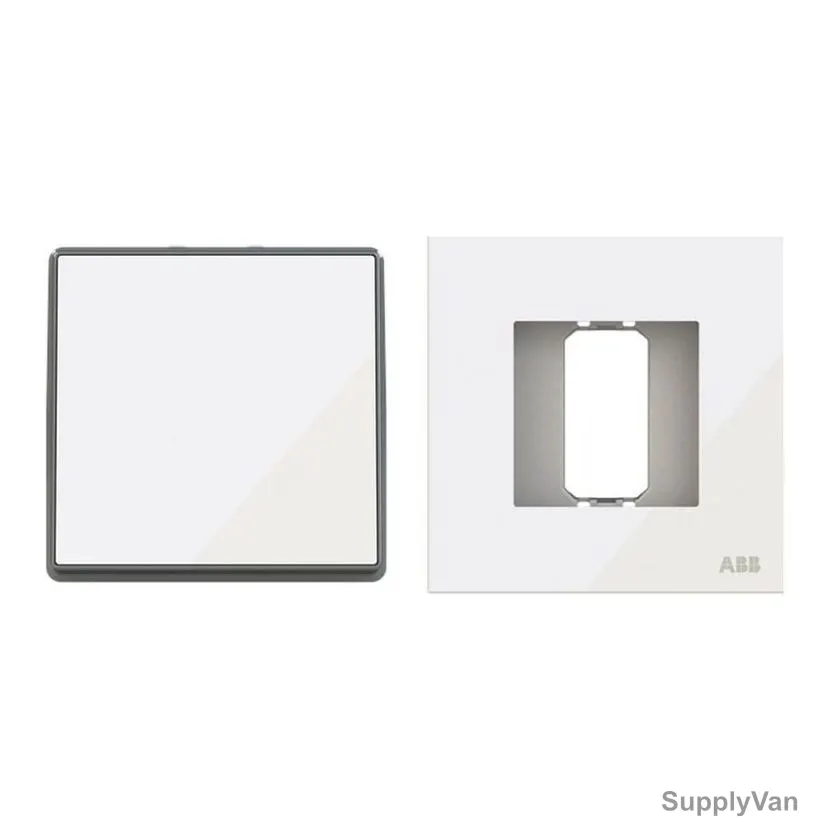 ABB Electrical Switch With Rocker Frame, AMD11044-WG+AMD5044-WG, Millenium, 1 Gang, 1 Way, 20A, White Glass — image 1