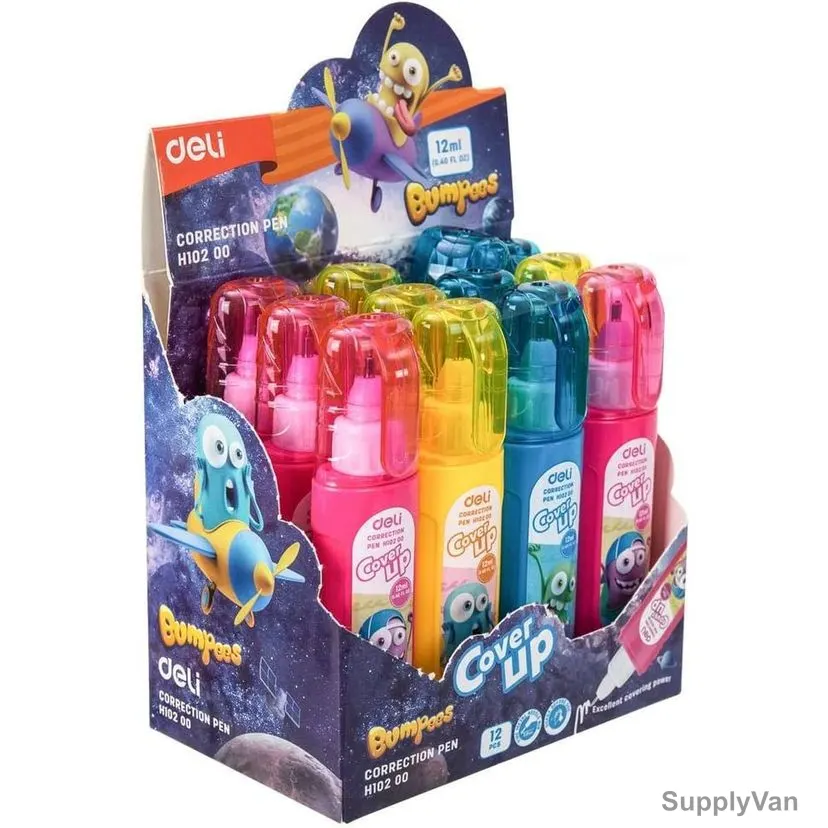 Deli Bumpees Steel Tip Correction Pen, EH10200, 12ML, Assorted Colors, 12 Pcs/Set