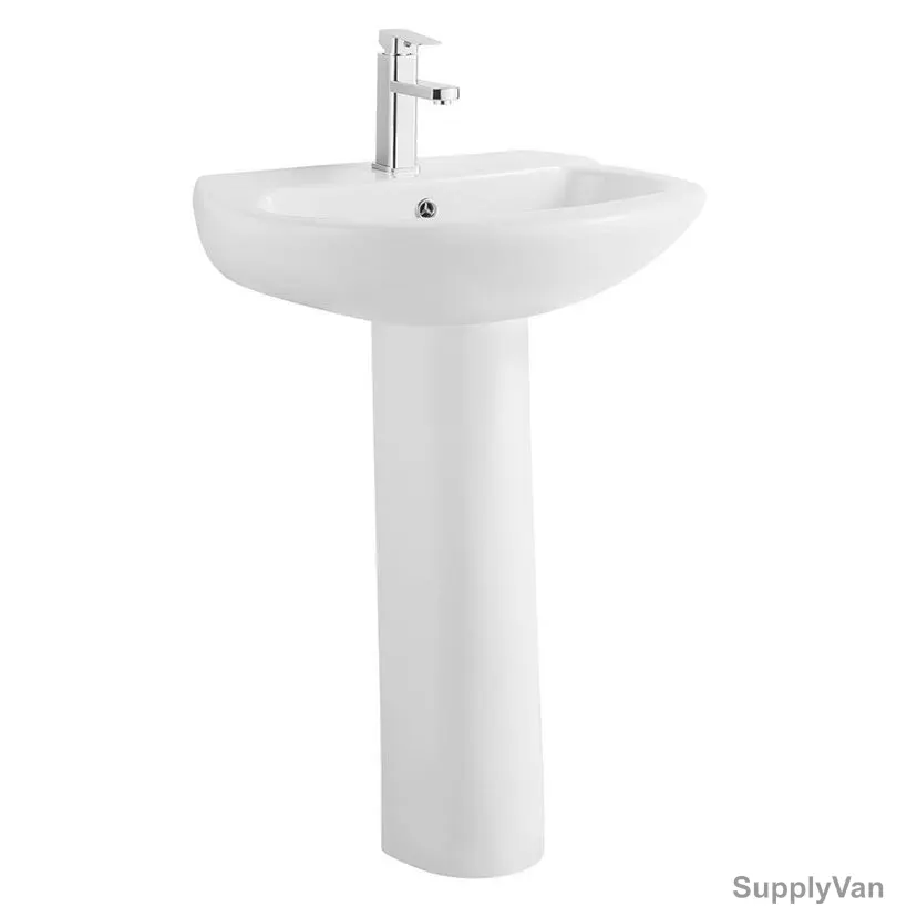 Milano Wash Basin With Full Pedestal, 189-R, Ceramic, 50CM Width x 63CM Length, White 2 Pcs/Set — image 1