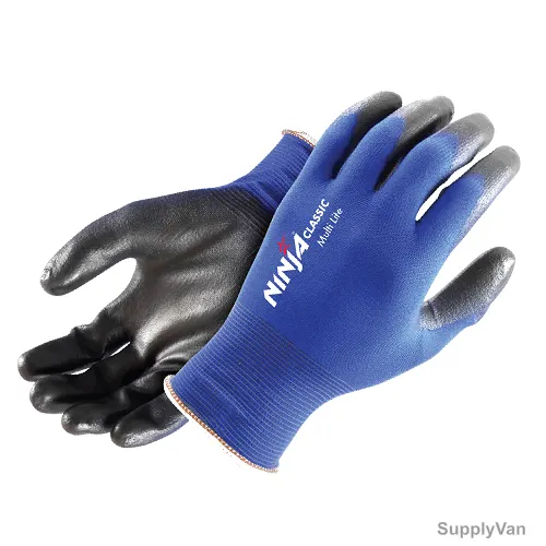 Ninja Safety Gloves, Polyurethane, XL, Black and Royal Blue