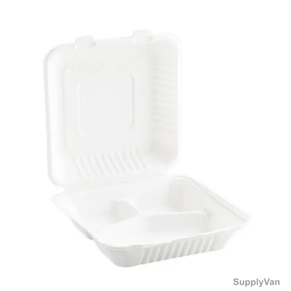 Dfac Pack 3 Compartment Bio-Degradable Lunch Box, 3 Inch Height x 9 Inch Width x 9 Inch Length, 200 Pcs/Carton — image 1