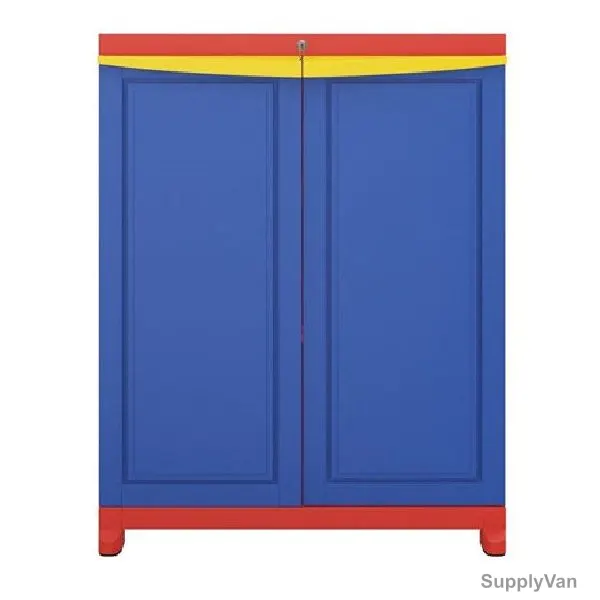 Nilkamal Freedom Small 1 Freestanding Storage Cabinet, 3 Shelves, Plastic, Pepsi Blue/Bright Red — image 1