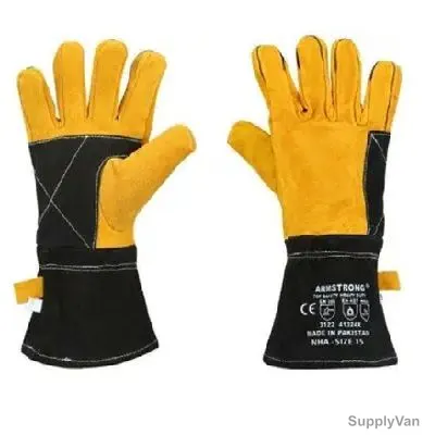 Armstrong Welding Gloves With Piping/Kevlar Thread Stitching, NHA14, Leather, L, Black/Yellow