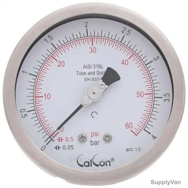 Calcon Pressure Gauge, CC18D, 100MM, 1/2 Inch, NPT, 0-4 Bar