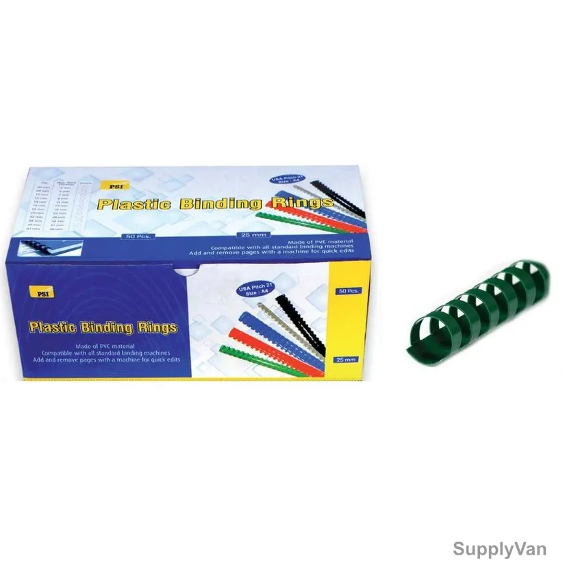 PSI Binding Ring, PSBR25GR, Plastic, 225 Sheets, 25mm, Green, 50 Pcs/Pack