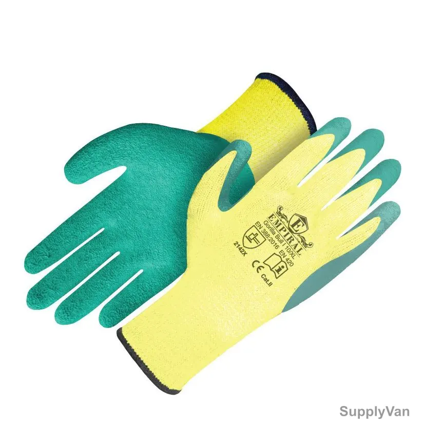 Empiral Latex Coated Gloves, Gorilla Bull I, 100% Polyester, M, Yellow/Blue