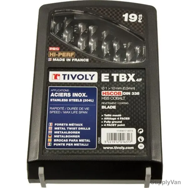 Tivoly Drill Bit Set, 11456170015, TBX 4F, 19PCS