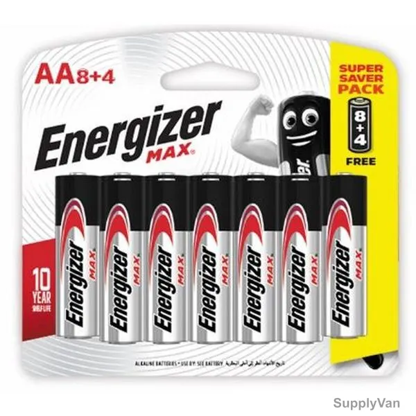 Energizer Max Alkaline Battery, AA, 8 + 4 Free