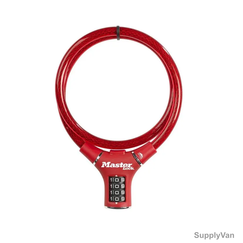 Master Lock Set-Your-Own Combination Cable Lock, ML8229EURDPROCOL, Braided Steel, 90CM x 12MM, Red