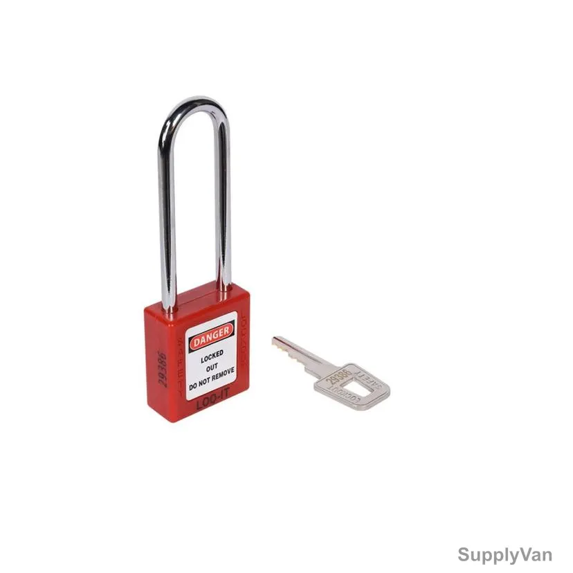 Loq-It Contractor Lockout Padlock, PD-LQRDKDS76, Nylon and Chrome Plated Steel, 76 x 6MM, Red