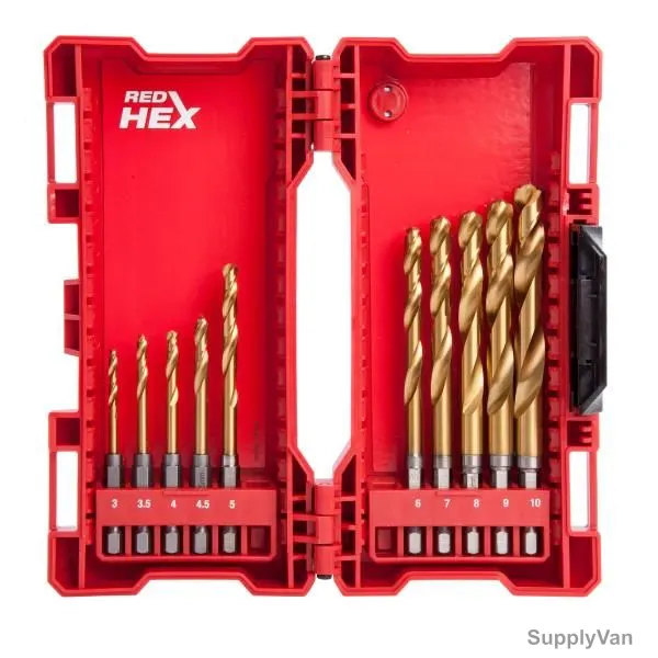 Milwaukee HSS-G Tin Red Hex Shank Drill Bit Set, 48894759, Shockwave, Metal, 10 Pcs/Set — image 1