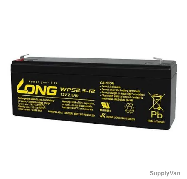 Long Rechargeable Sealed Lead Acid Battery, WPS2-3-12, 12V, 2.3Ah