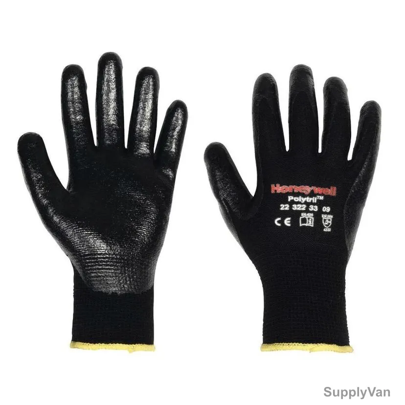 Honeywell Nitrile Coated Gloves, 2232233-10, PolyTril Mix, Polyamide and Cotton, Size10, Black
