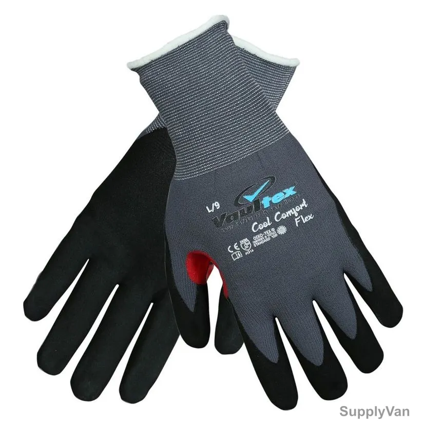 Vaultex Nitrile Foam Coated Gloves With Thumb Crotch, CAB, Nylon, S, Black/Grey