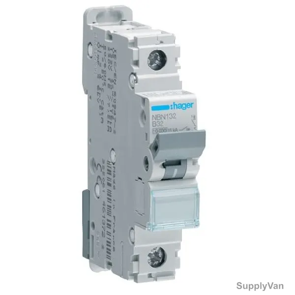 Hager Miniature Circuit Breaker, NBN132N, B Curve, 1P, 32A, 230/400V