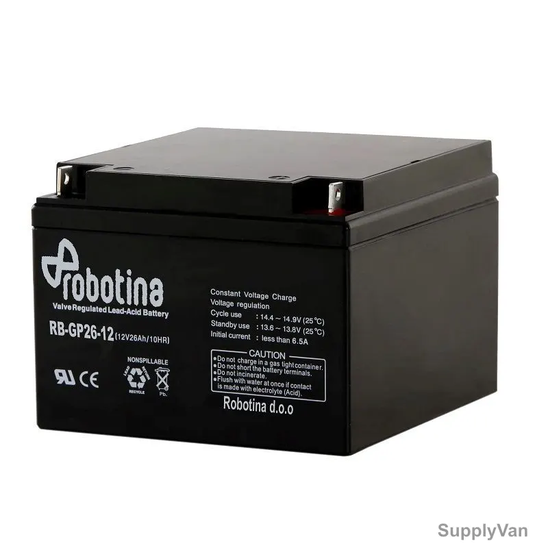 Robotina Valve Regulated Lead-Acid Battery, RB-GP26-12, AGM, 12V, 26Ah/10Hr