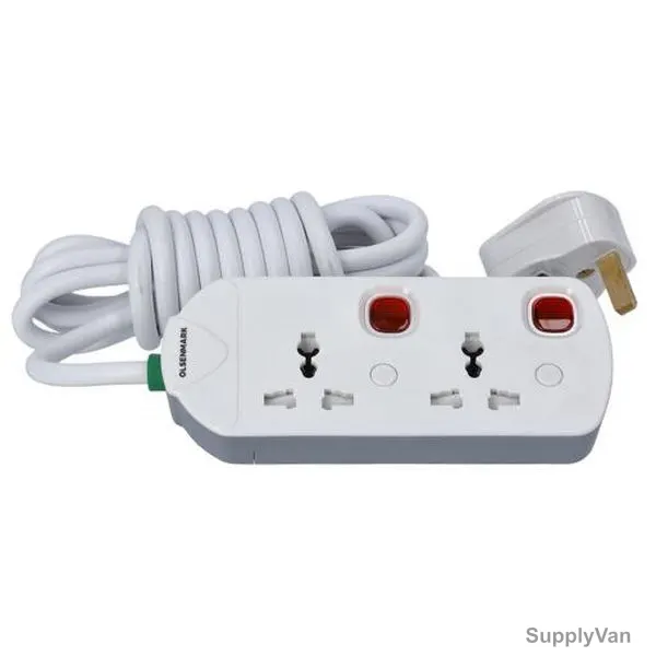 Olsenmark Extension Socket, OMES1806, Plastic, 13A, 2 Way, 2 Mtrs, White