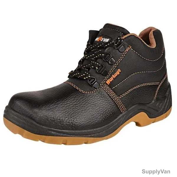 Hillson Double Density Steel Toe Safety Shoes, HWKTHA, Workout, Synthetic Leather, High Ankle, Size39, Black — image 1