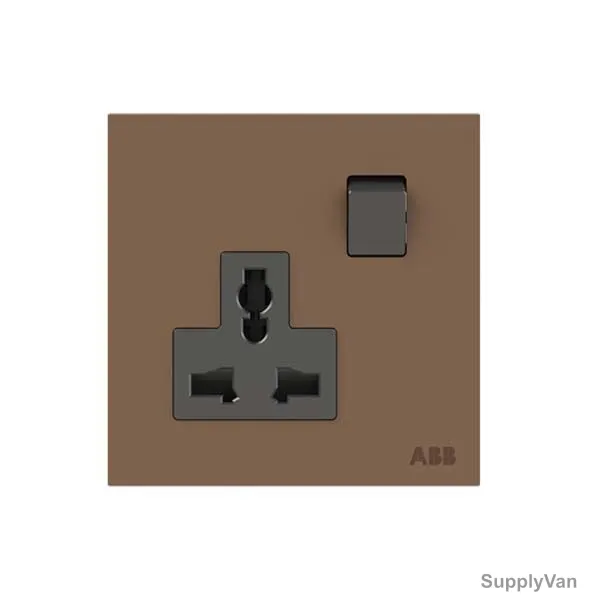 ABB Double Pole Universal Switched Socket, AM29486-MO, Millenium, 1 Gang, 13A, Mocha Brown — image 1