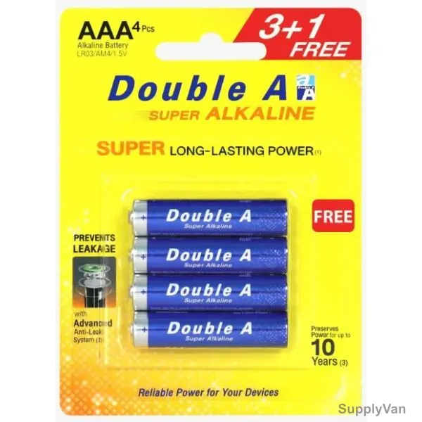 Double A Alkaline Battery, AAA, 1.5V, 3 + 1 Free — image 1