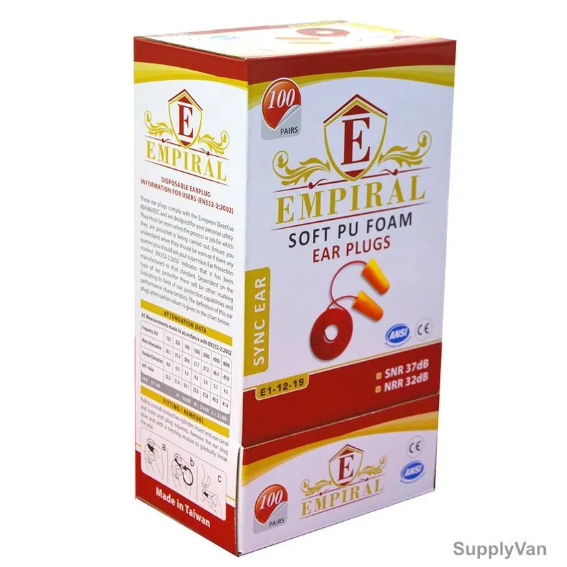 Empiral Corded Earplug, E112190621, Polyurethane, Orange, 100 Pcs/Pack