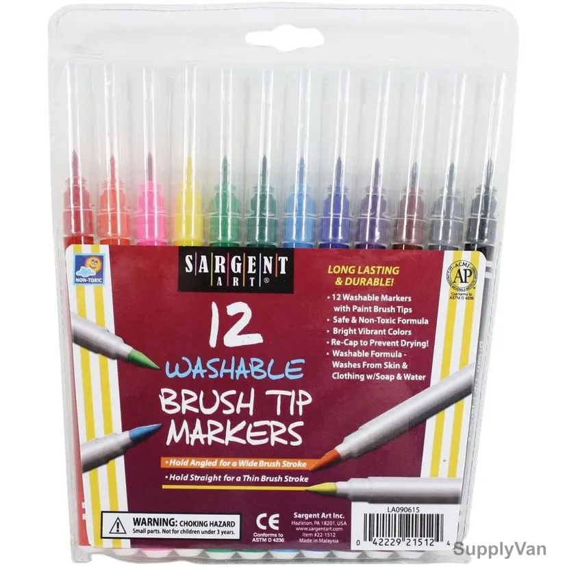 Sargent Art Washable Brush Tip Marker Set, SA22-1512, 12 Pcs/Set — image 1