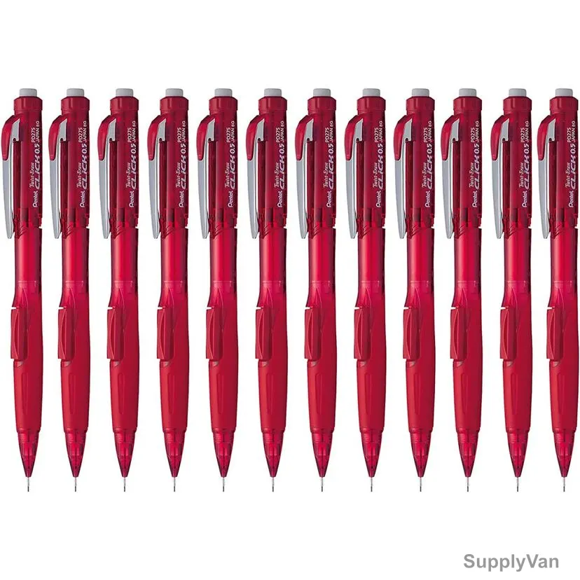 Pentel Twist Eraser Click Mechanical Pencil, PE-PD275T-B, 0.5MM, Red, 12 Pcs/Pack
