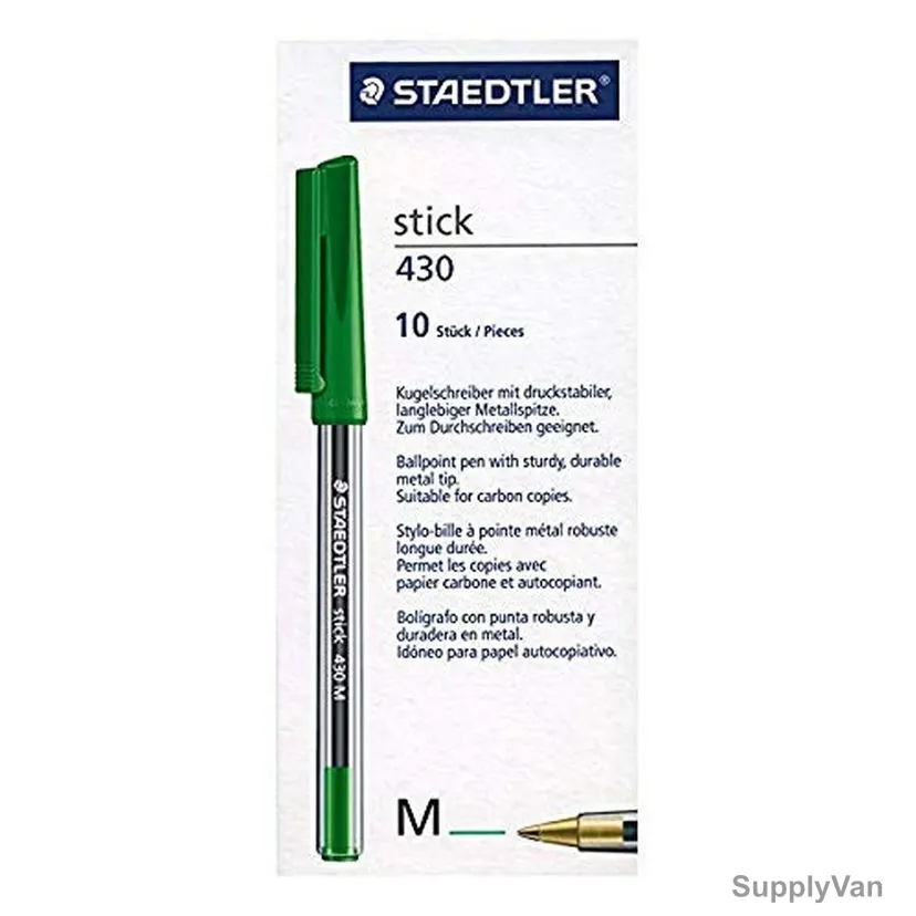 Staedtler Ball Pen, 430-M, Stick, Medium, Green, 10 Pcs/Pack