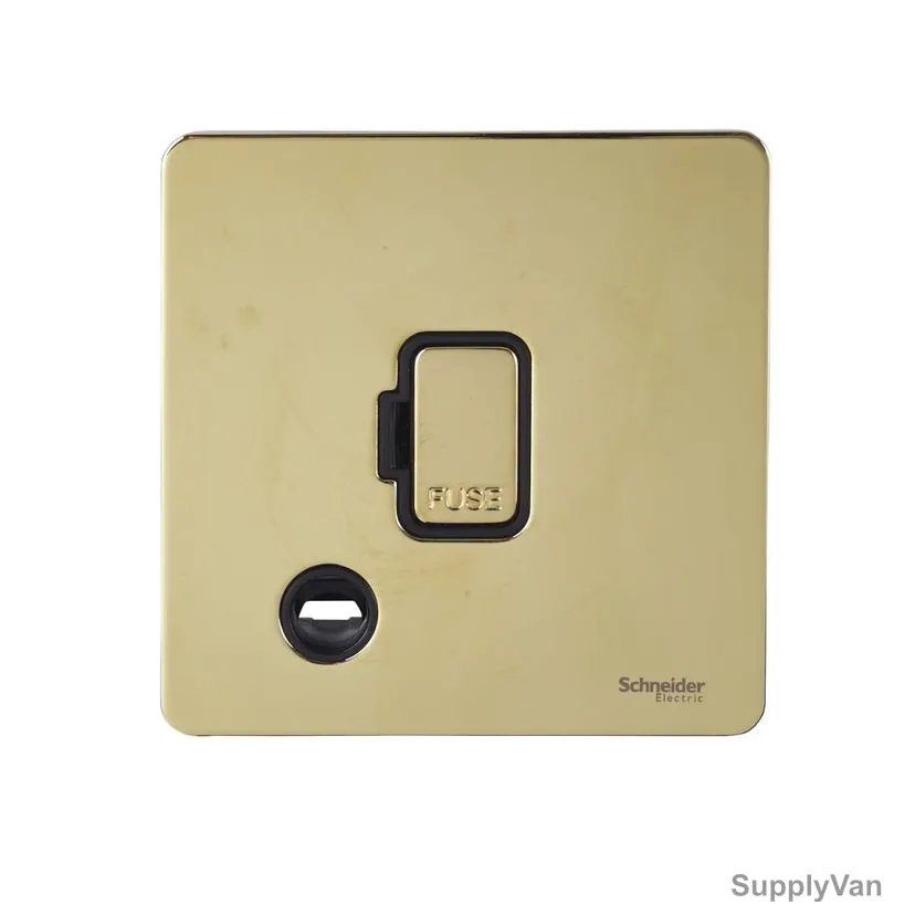 Schneider Electric Screwless Flat Plate Unswitched Fused Connection Unit, Ultimate, 1 Gang, 13A, Brass