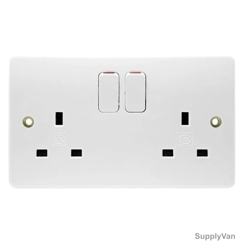 MK Switched Socket, K2747WHI, 2 Gang, 2P, 250V, 13A