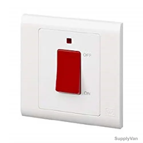 Mk DP Switch With Neon, MV5105WHI, Essential, Polycarbonate, 1 Gang, 32A, White