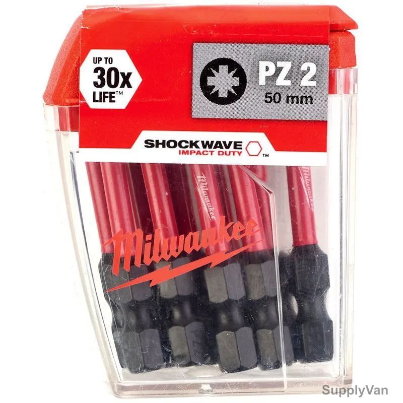 Milwaukee Impact Duty Screwdriving Bit Set, 4932430866, Shockwave, PZ2 x 50MM, 10 Pcs/Set