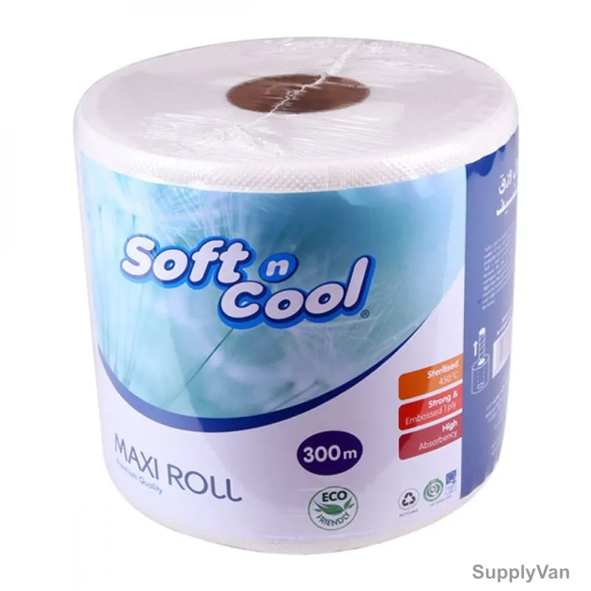 Soft n Cool Paper Maxi Roll, SNCMRIW, 1 Ply, 300 Mtrs Length, White