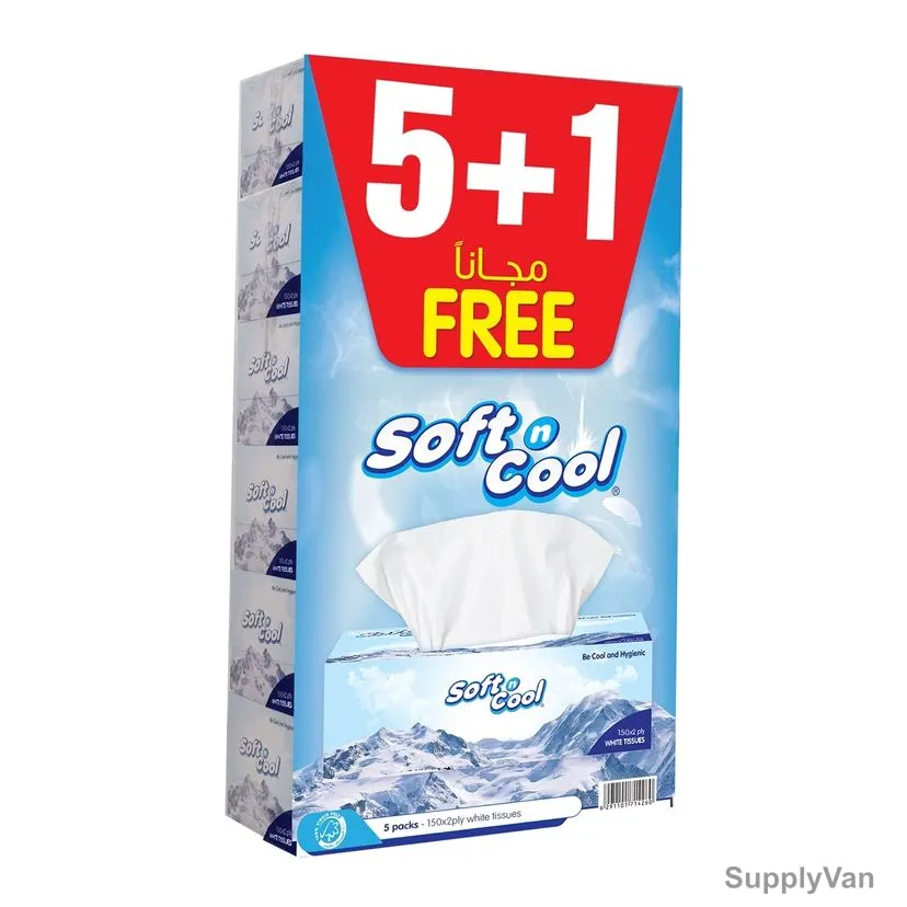 Hotpack Facial Tissue, SNCT150OP, Soft n Cool, 2 Ply, White, 5+1 Free