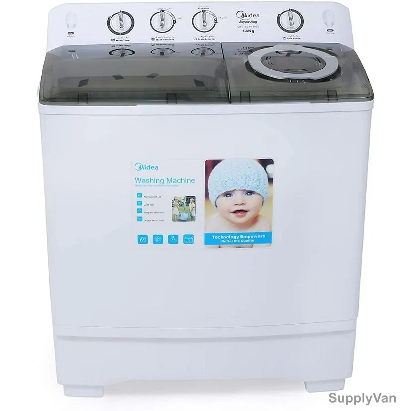 Midea Twin Tub Top Load Washing Machine, MTE160P1402S, 220-240V, 14 Kg, White — image 1