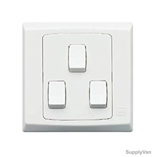 Mk Single Pole Electrical Switch, S8873WHI, Slim Line Plus, Polycarbonate, 3 Gang, 2 Way, 10A, White