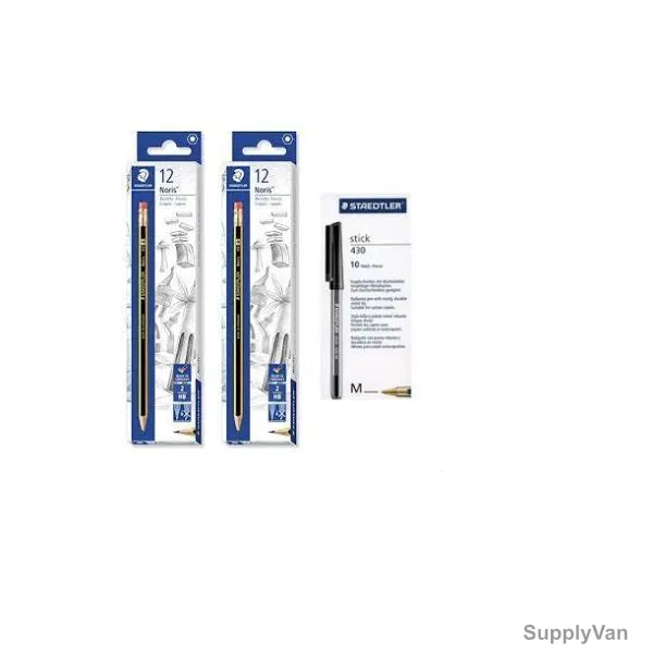 Staedtler Noris Pencil Set With Soft Stick Pen, STP-PACK-287, 2.0MM Tip Size, Black/Yellow, 34 Pcs/Set