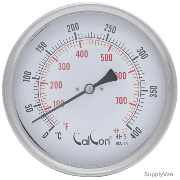 Calcon Bi-Metal Temperature Gauge, CCTE18, 125x200MM, 1/2 Inch, NPT, 0-400 Deg. C